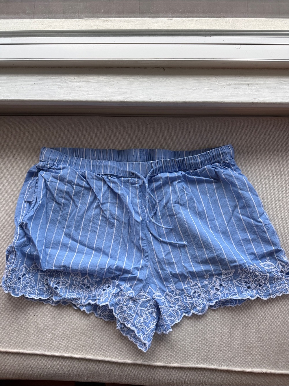 Blue Striped Lace-Trim Sleep Shorts - Women's Comfortable Lounge Bottoms